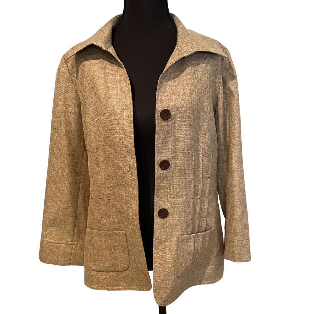 Nurture Women's Tan Linen Blend Blazer Jacket Size S Button‎ Front Pockets